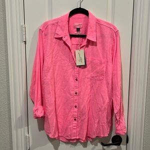 NEW Bright Pink Linen blend Button down shirt